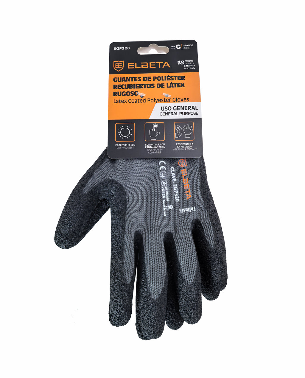EGP320 Latex Coated Polyester Gloves;Guantes de Poliéster Recubiertos de Látex