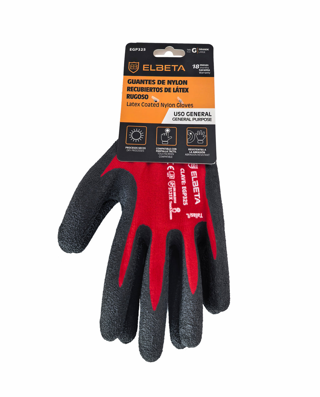 EGP325 Latex Coated Nylon Gloves;Guantes de Nylon Recubiertos de Látex Rugoso