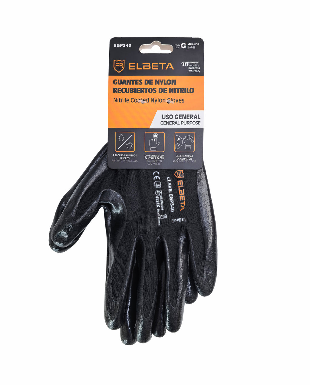 EGP340 Nitrile Coated Nylon Gloves;Guantes de Nylon Recubiertos de Nitrilo