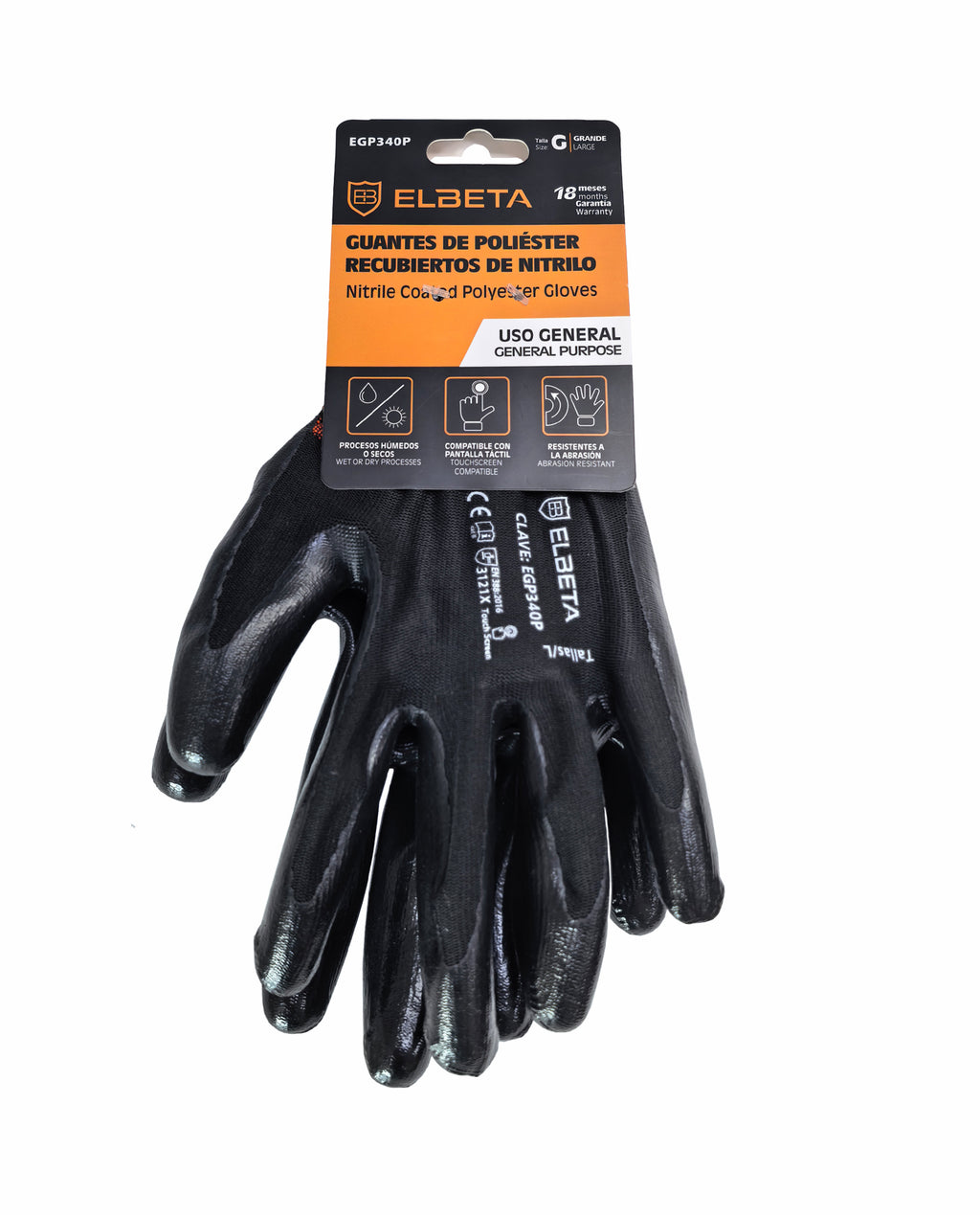 EGP340P Nitrile Coated Polyester Gloves ; Guantes de poliéster Recubiertos de Nitrilo